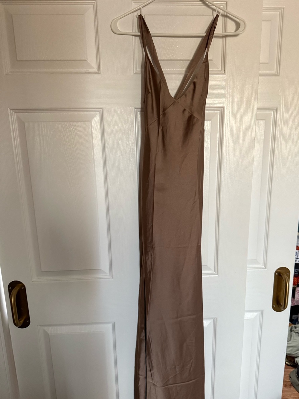 Show Me Your MuMu Brown Satin V-Neck Maxi Slip Dress